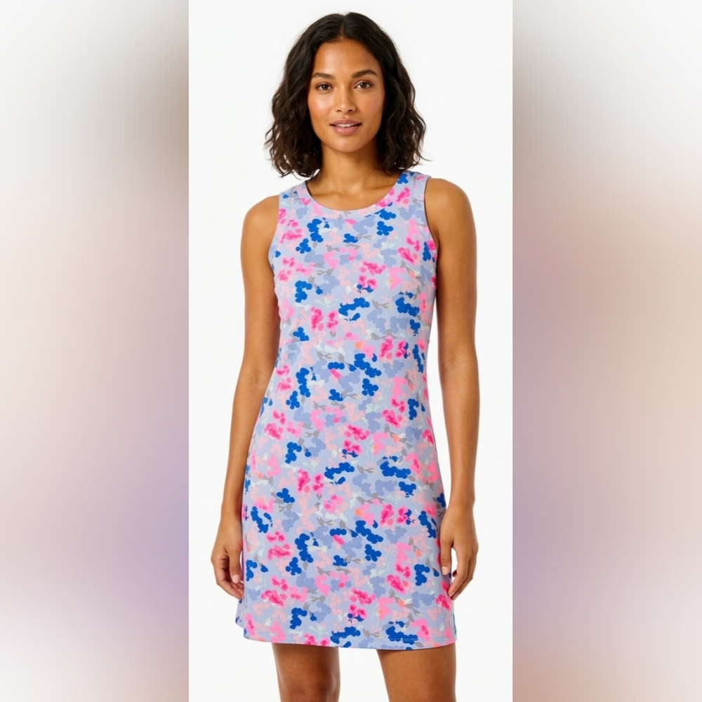 Joules Ava Pink And Blue Floral Sleeveless Shift Dress Size 4